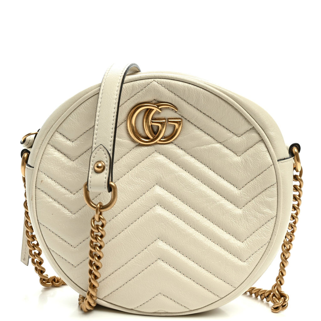 Calfskin Matelasse Mini GG Marmont Round Shoulder Bag White White