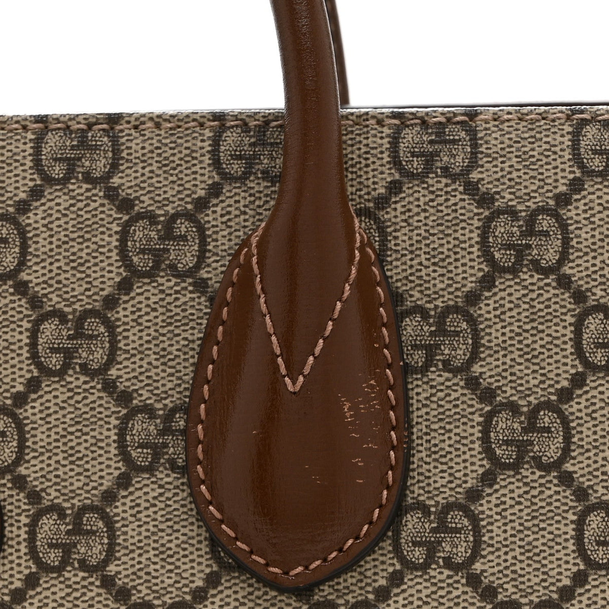 GG Supreme Monogram Azalea Calfskin Small Retro Interlocking G Tote Bag Beige Ebony Brown Sugar