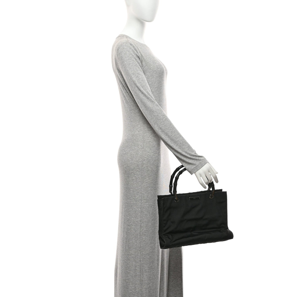 Nylon Bamboo Handle Bag Black
