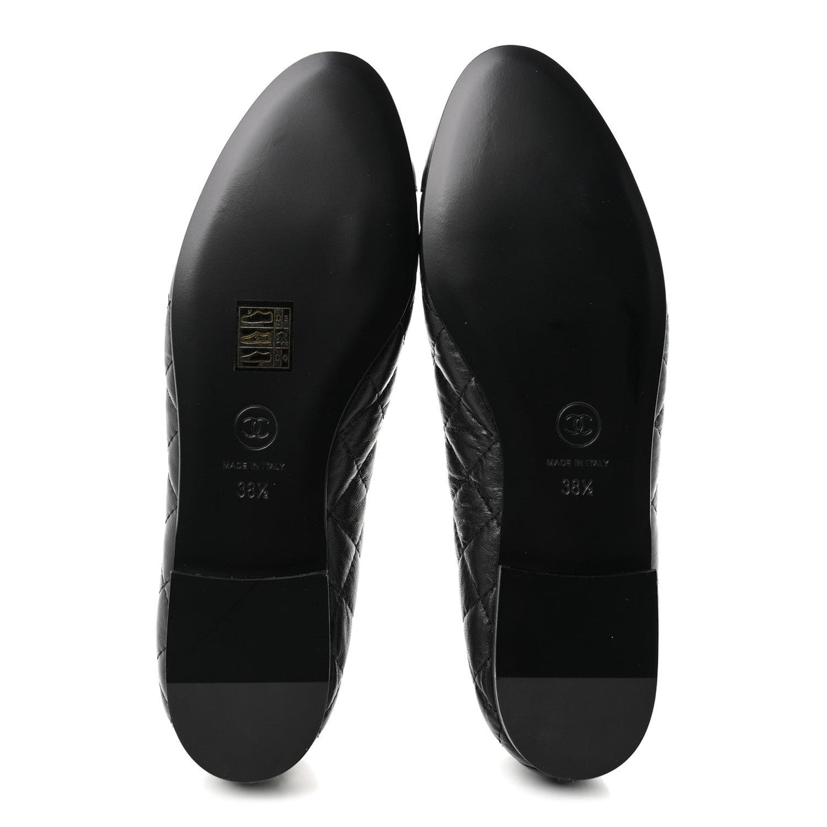 Aged Calfskin Quilted CC Cap Toe Ballerina Flats 38.5 Black