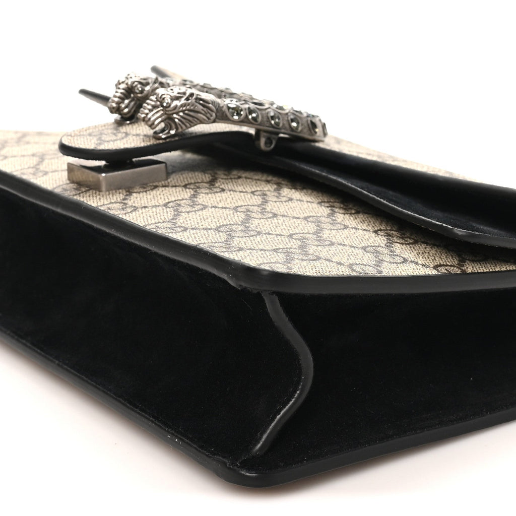 GG Supreme Monogram Suede Crystal Small Dionysus Shoulder Bag Beige Ebony Black Beige Ebony Black