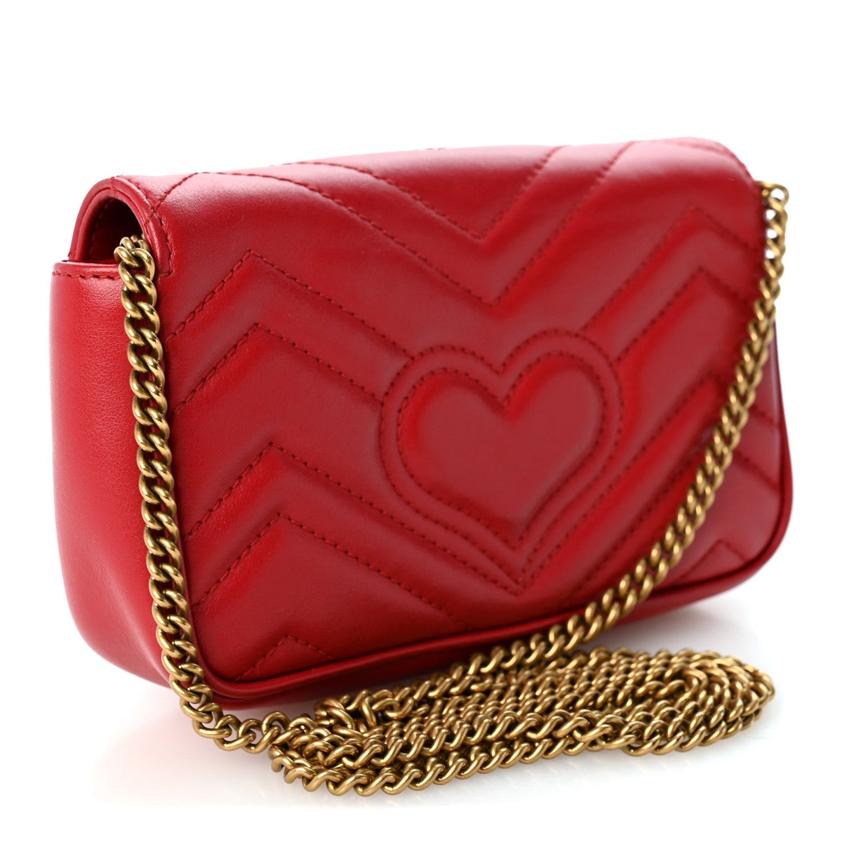 Calfskin Matelasse Super Mini GG Marmont Shoulder Bag Hibiscus Red