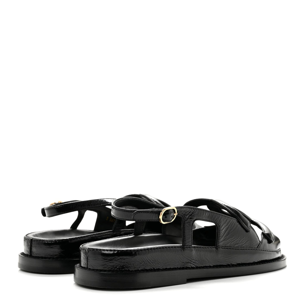 Shiny Crumpled Lambskin CC Cut Out Sandals 37 Black
