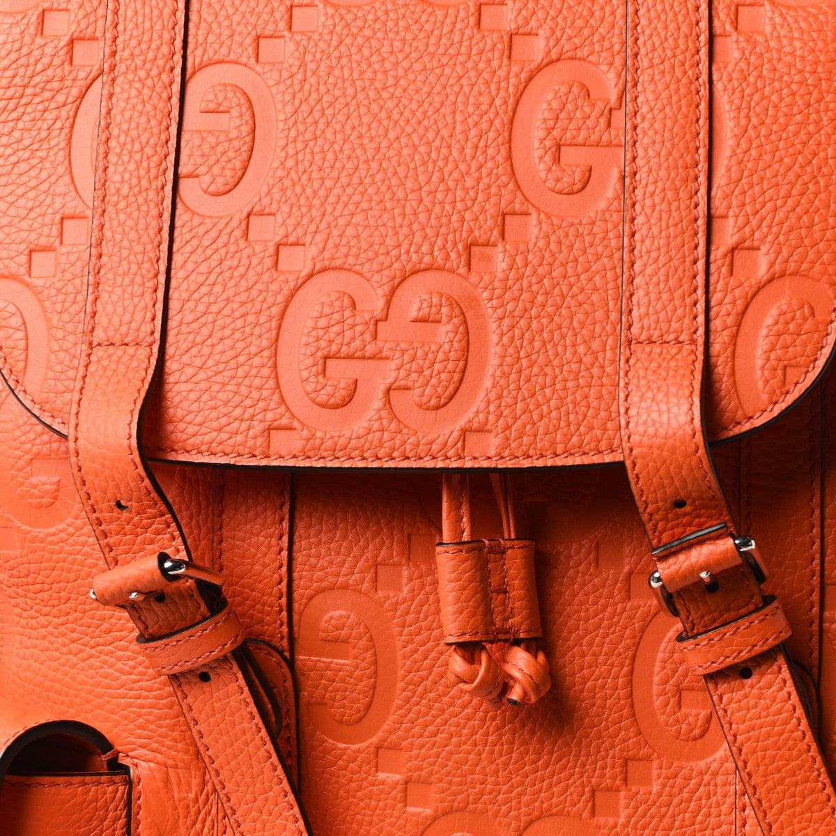 Piuma Calfskin Jumbo GG Embossed Double Buckle Backpack Good Orange