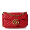 Calfskin Matelasse Super Mini GG Marmont Shoulder Bag Hibiscus Red
