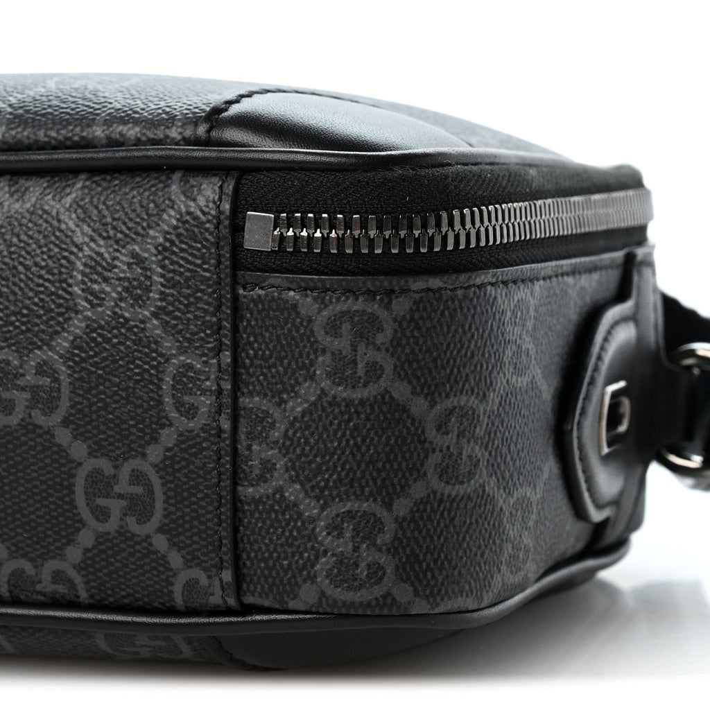 GG Supreme Monogram Textured Calfskin Emblem Mini Crossbody Black
