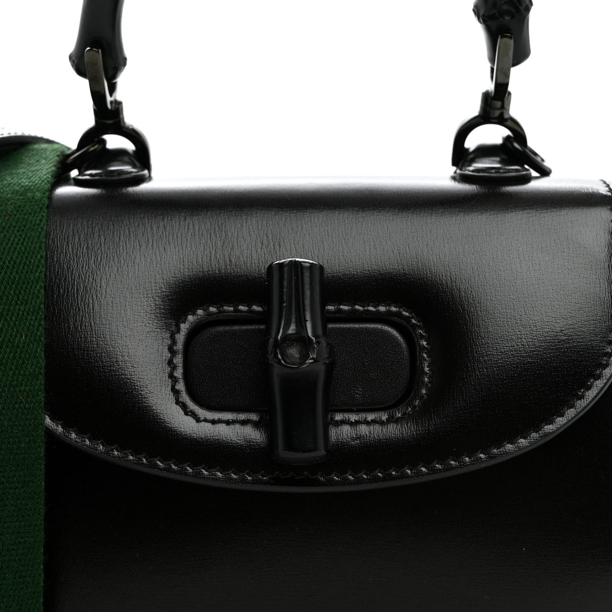 Boarded Dyana Lux Calfskin Web Monochrome Small Bamboo 1947 Top Handle Bag Black