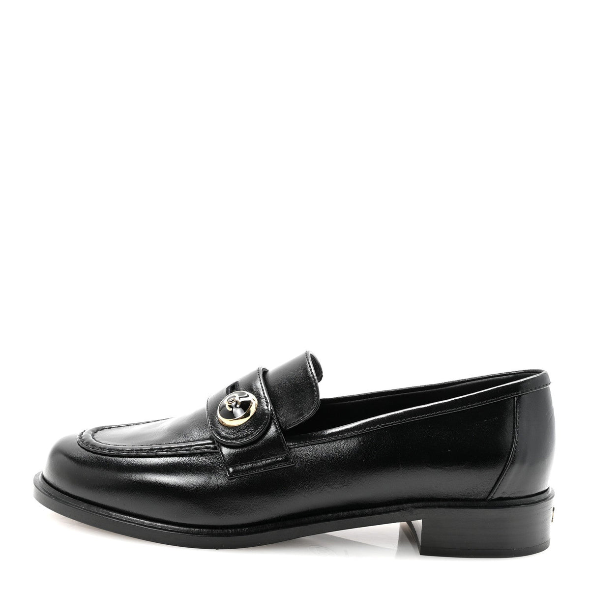 Shiny Calfskin CC Mocassin Loafers 38.5 Black