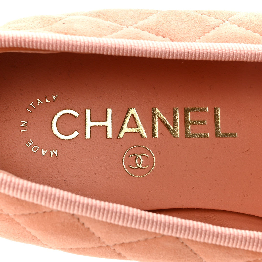 Suede Quilted Cap Toe CC Ballerina Flats 37 Light Orange