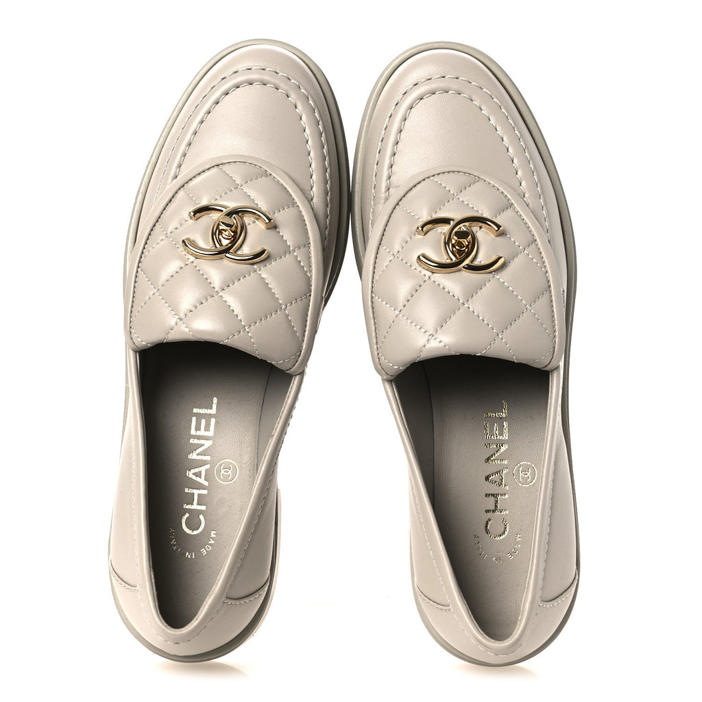 Lambskin Quilted CC Turnlock Loafers 37 Grey