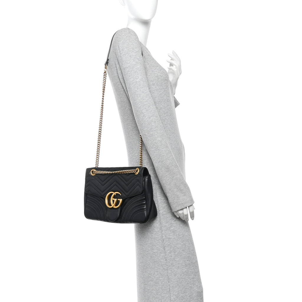 Calfskin Matelasse Medium GG Marmont Shoulder Bag Black