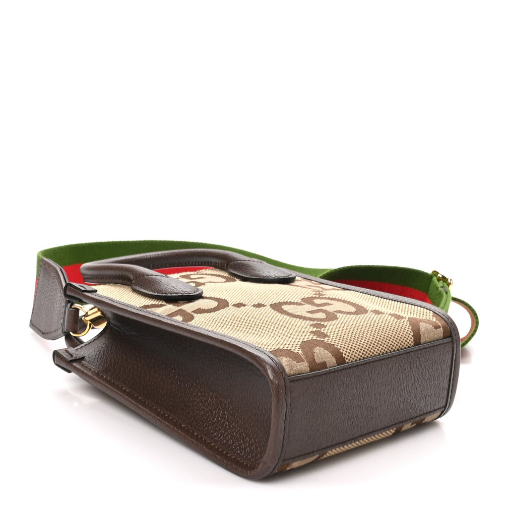Monogram Jumbo GG Textured Dollar Calfskin Web Mini Vertical Tote Camel Ebony New Acero