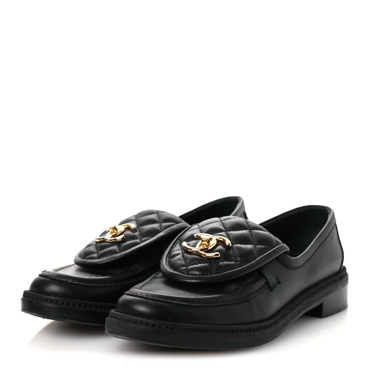 Lambskin Quilted CC Turnlock Loafers 37 Black 37 Black