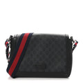 GG Supreme Monogram Appia Calfskin Web Crossbody Bag Black Grey