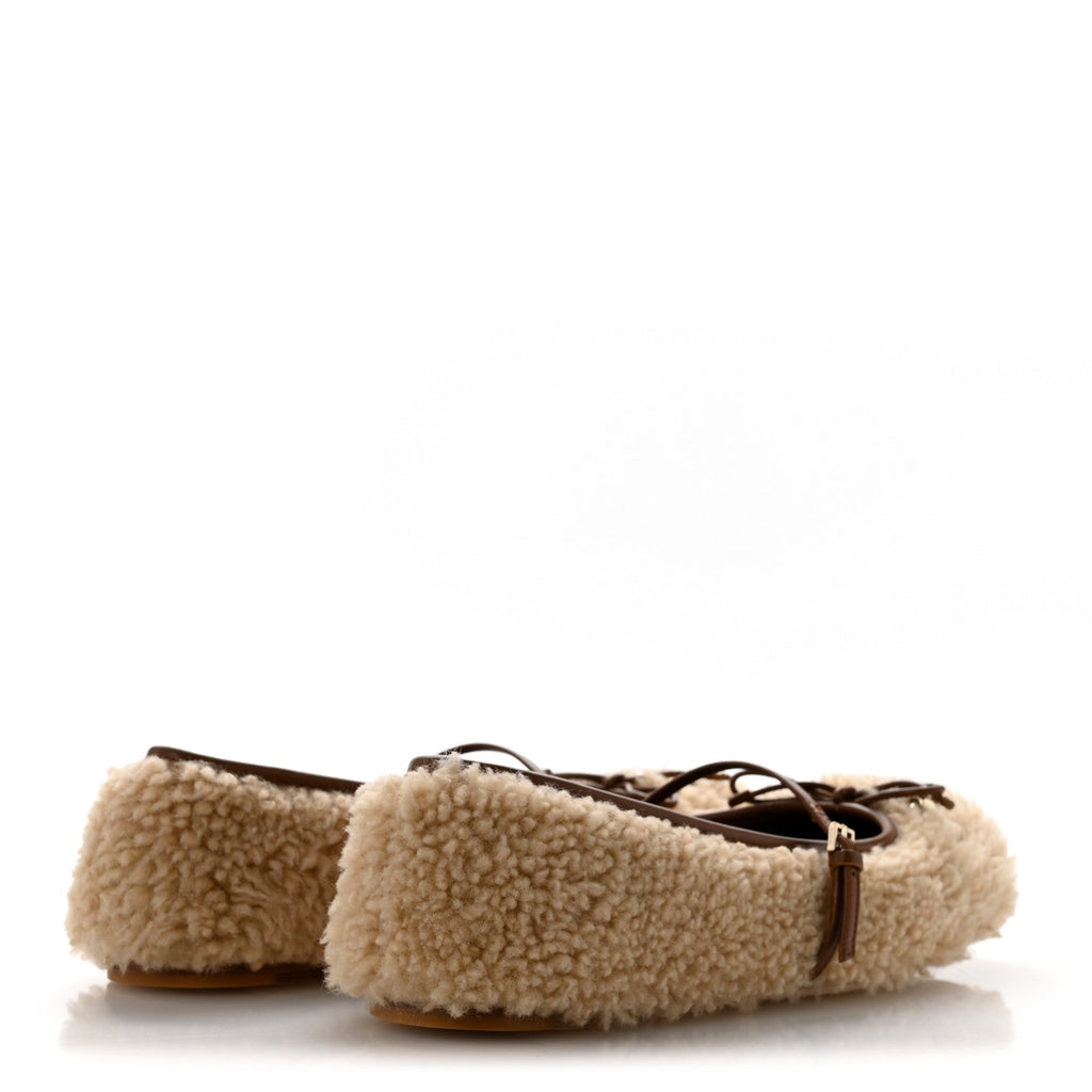 Shearling Horsebit Ballet Flats 38.5 Beige