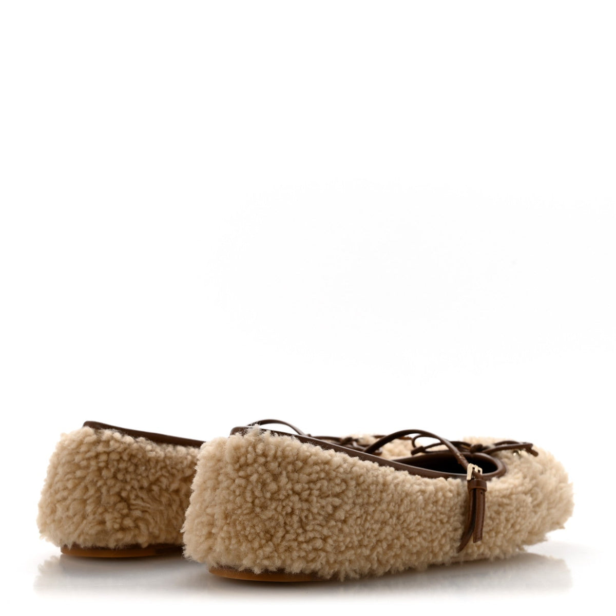 Shearling Horsebit Ballet Flats 38.5 Beige