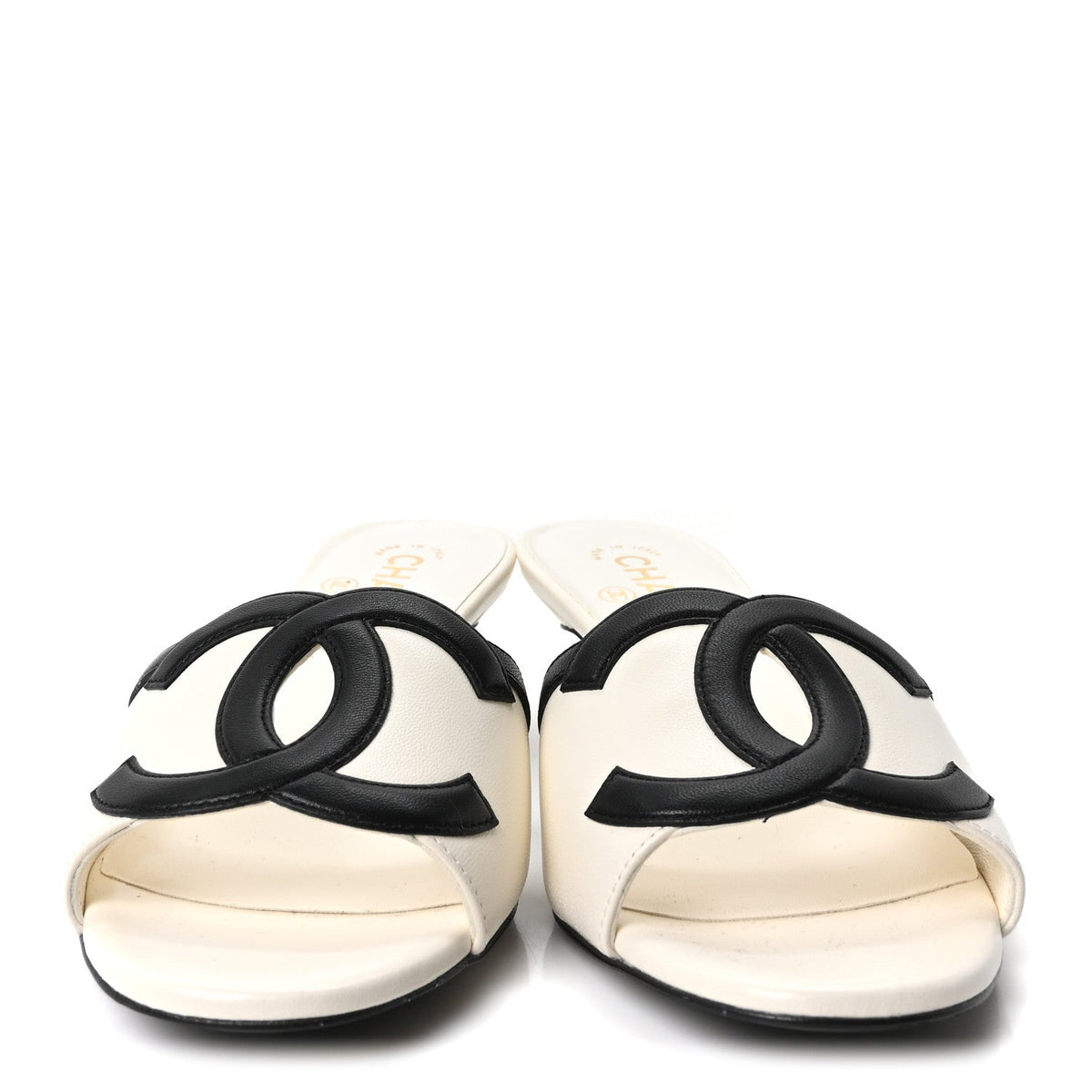Lambskin CC Cutout Mules 38 White Black
