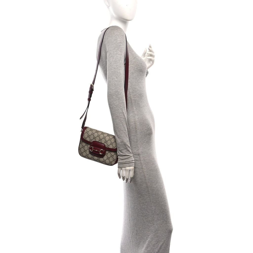 GG Supreme Monogram Horsebit 1955 Soft Small Shoulder Bag Beige Ebony Rosso Ancora