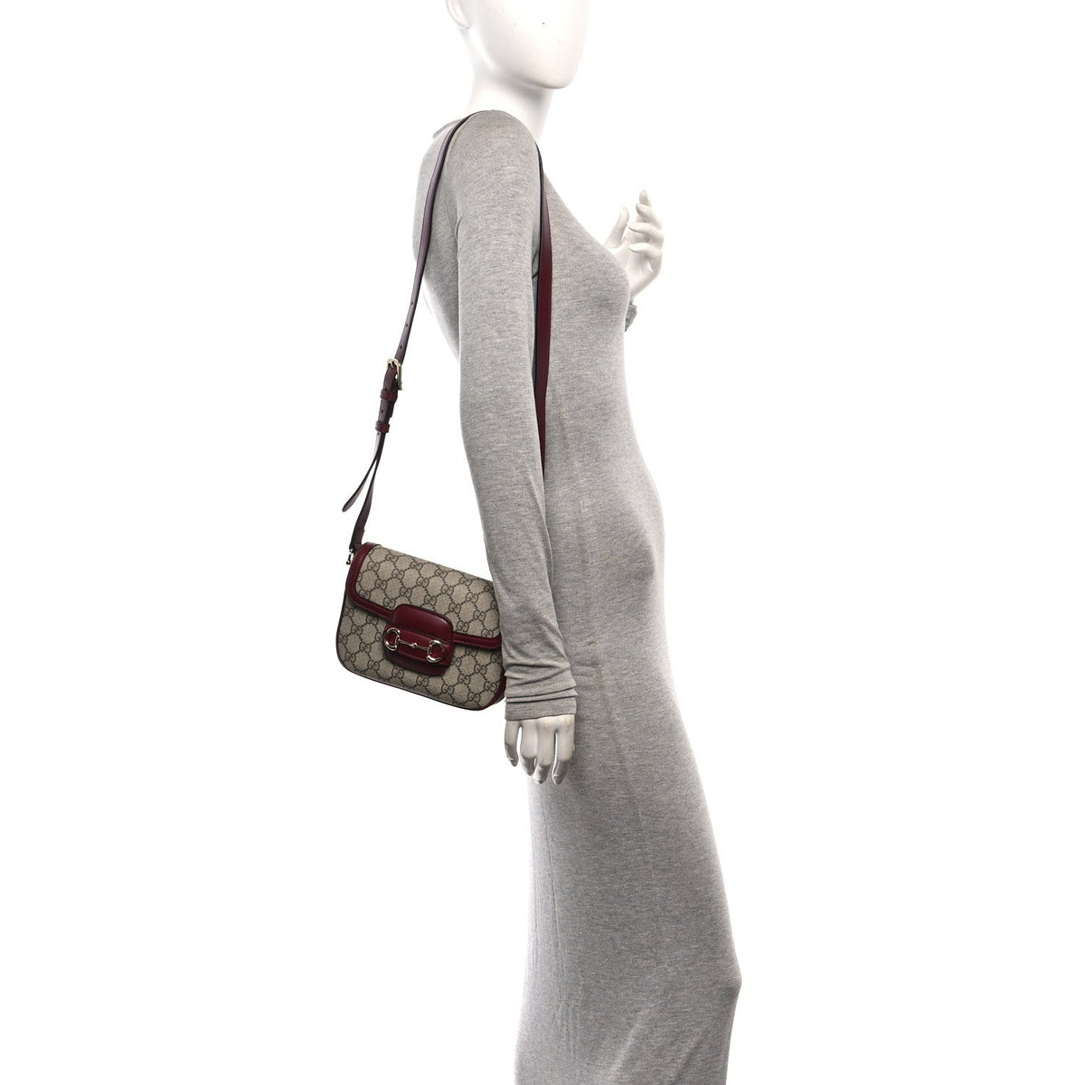 GG Supreme Monogram Horsebit 1955 Soft Small Shoulder Bag Beige Ebony Rosso Ancora