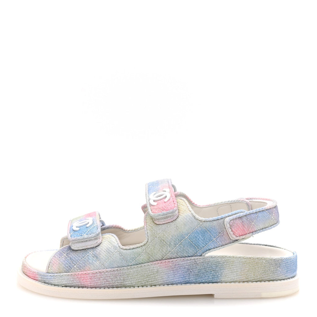 Printed Fabric Quilted Dad Sandals 38 Green Pink Blue