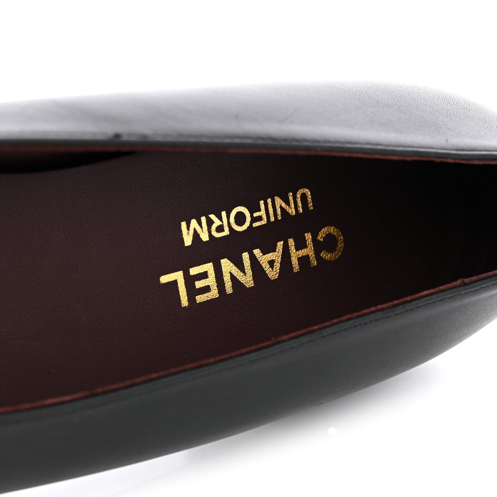 Lambskin Cap Toe CC Uniform Ballerina Flats 36.5 Black
