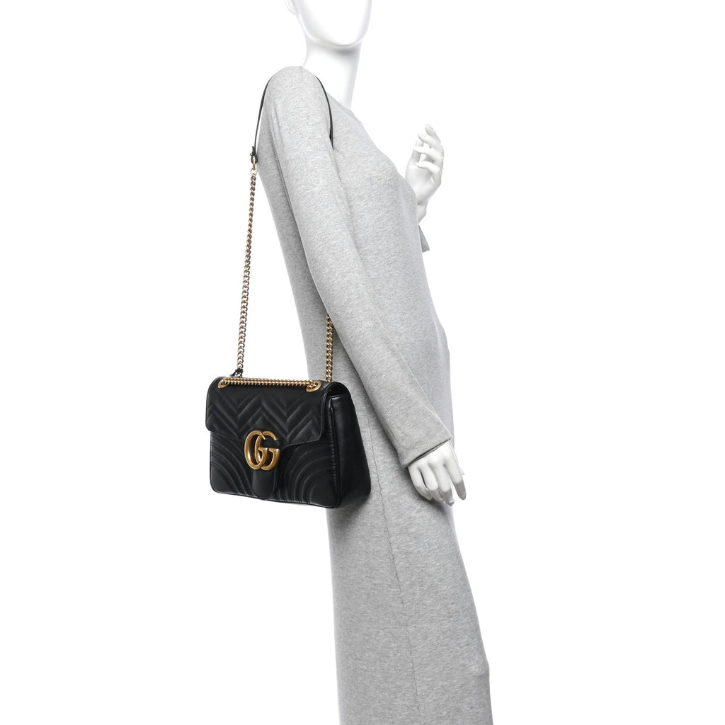 Calfskin Matelasse Medium GG Marmont Shoulder Bag Black