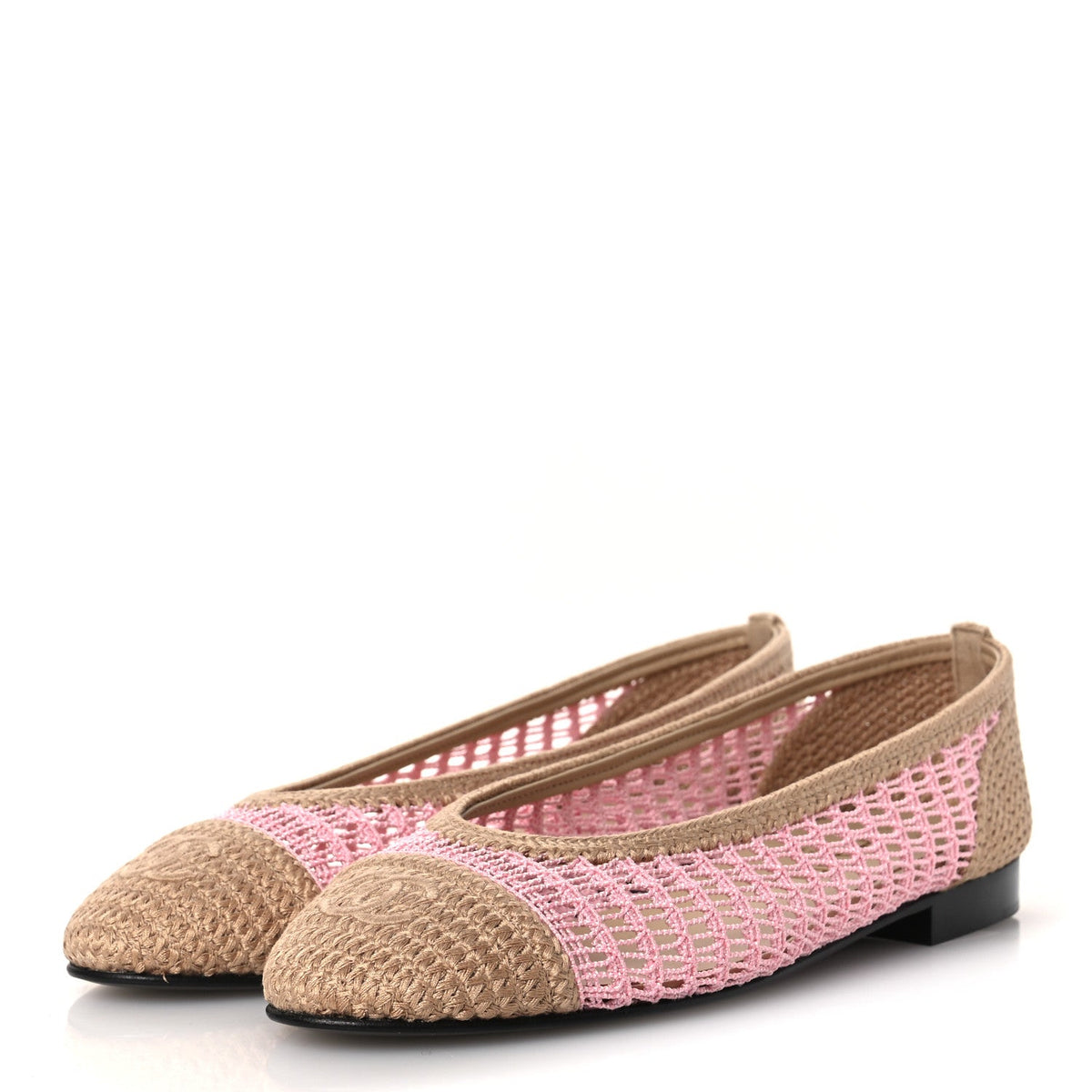 Raffia Cap Toe Ballerina Flats 40 Pink Beige