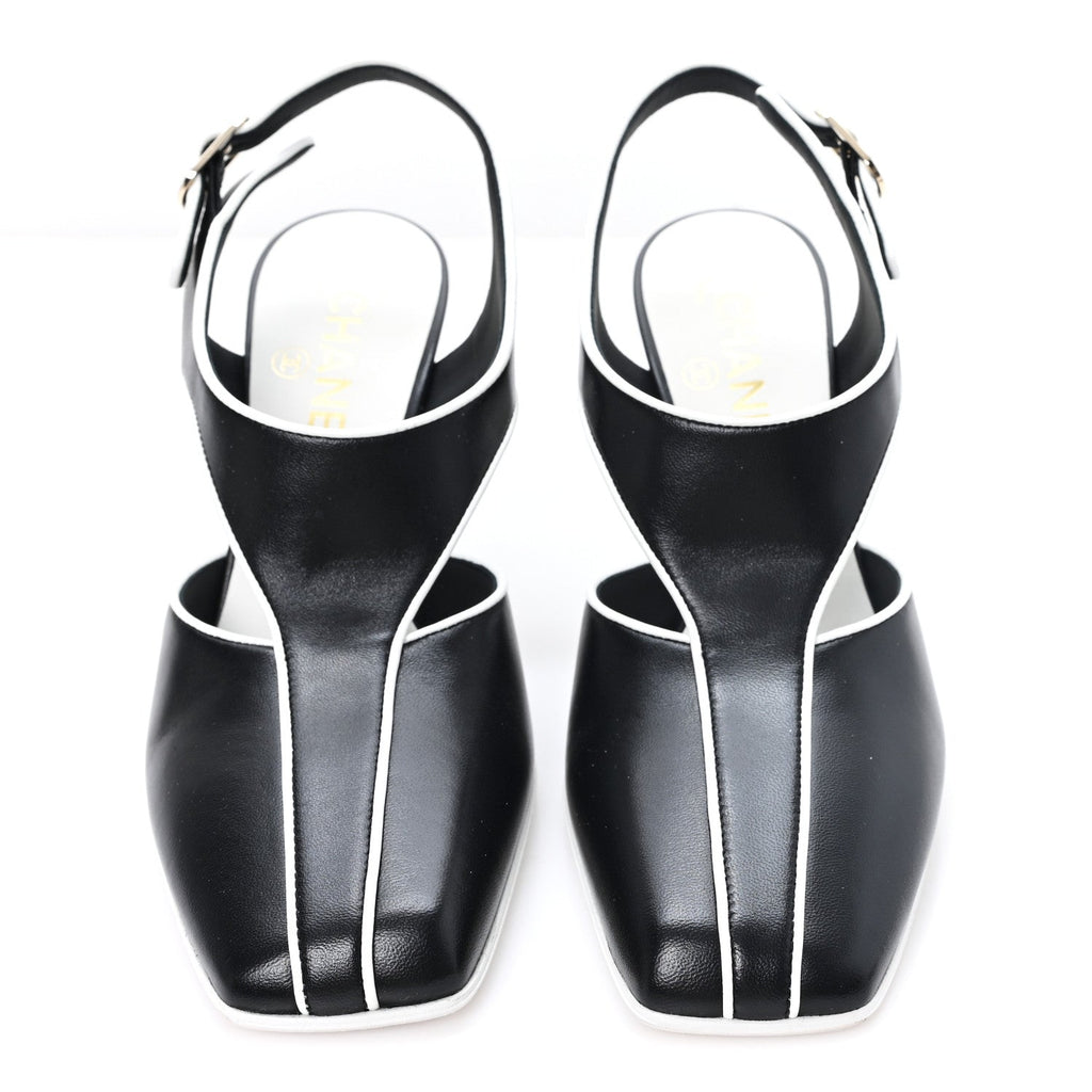 Lambskin CC Slingback Pumps 38 White Black