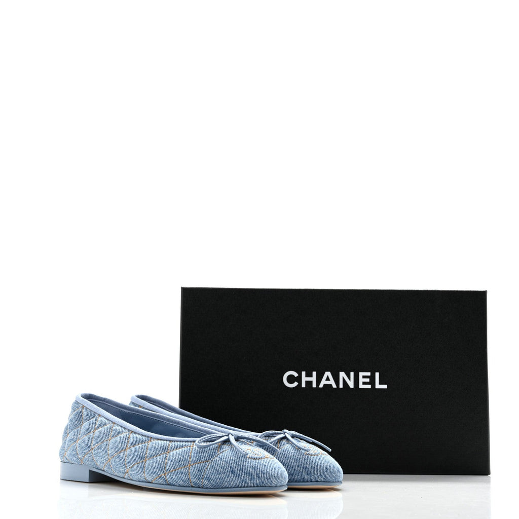Denim Quilted CC Cap Toe Ballerina Flats 37 Light Blue