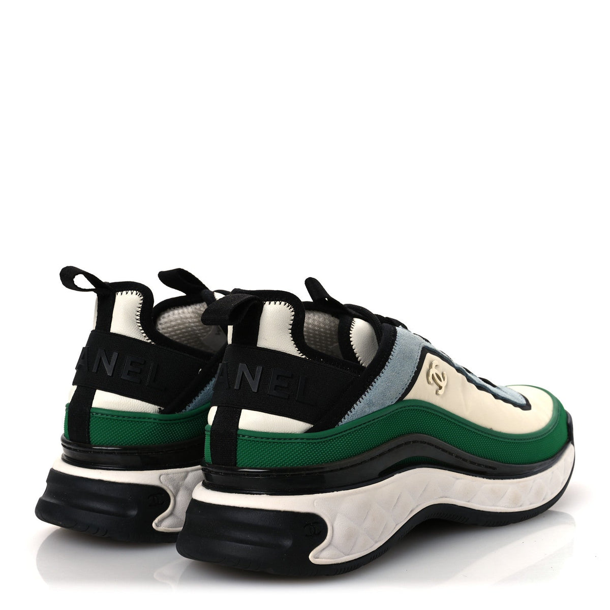 Suede Calfskin Mixed Fibers CC Sneakers 40 Ivory Green Light Blue