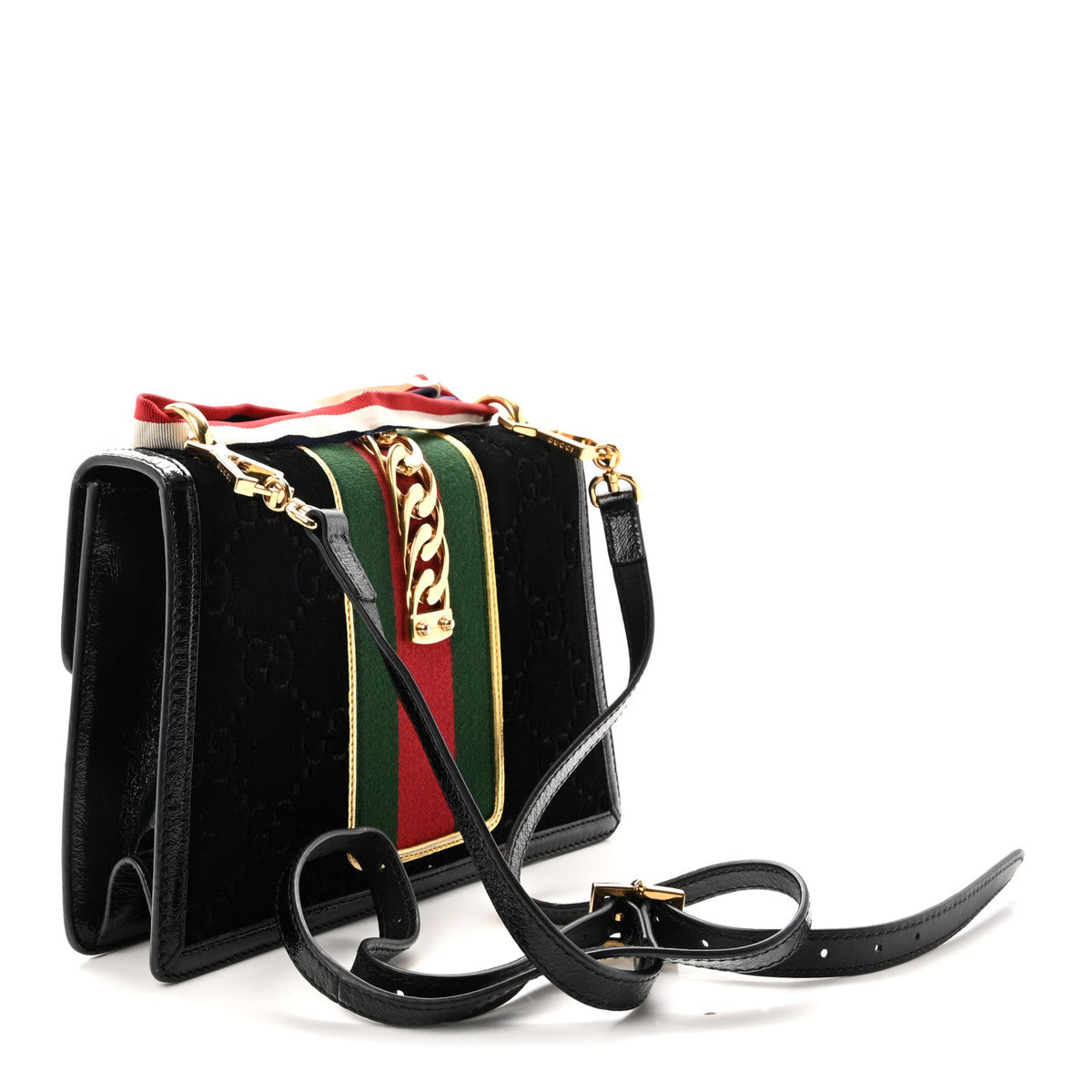 Velvet GG Monogram Small Sylvie Top Handle Bag Black