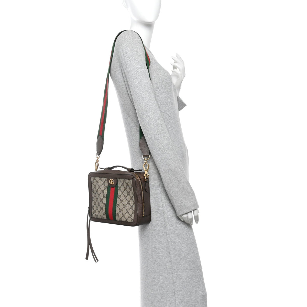 GG Supreme Monogram Web Small Ophidia Top Handle Shoulder Bag Brown