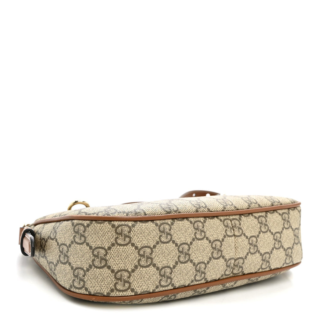 GG Supreme Monogram Textured Calfskin Small Emblem Shoulder Bag Beige Dark Brown
