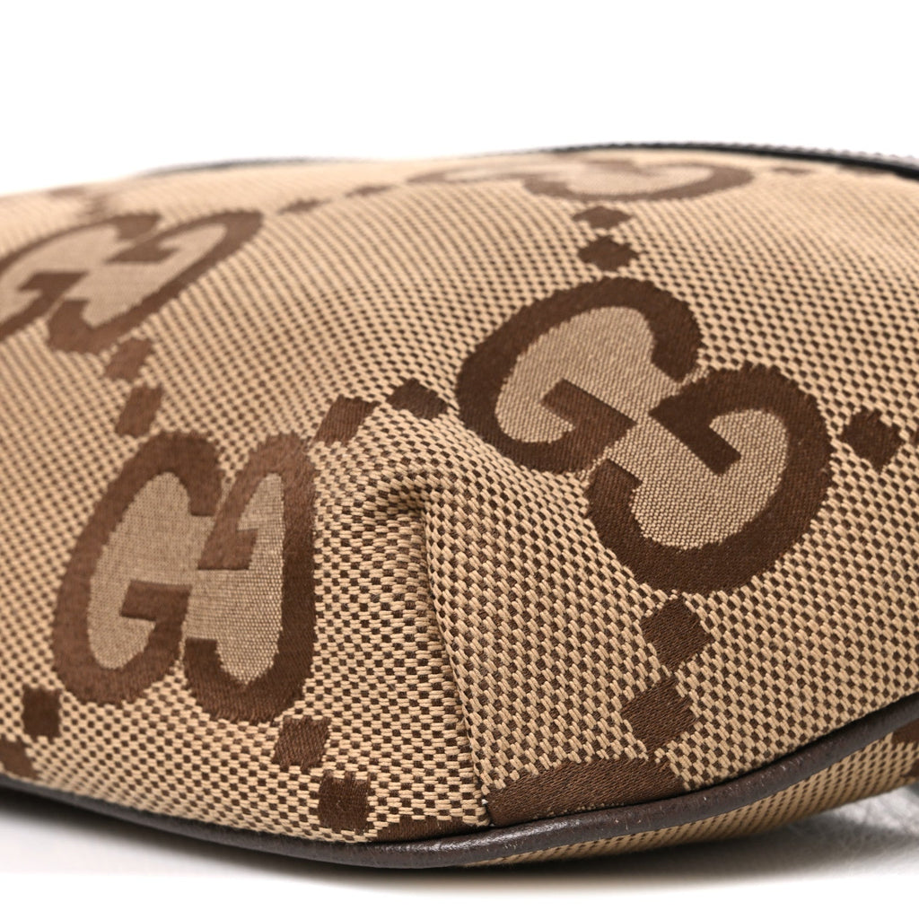 Monogram Jumbo GG Textured Dollar Calfskin Web Belt Bag Camel Ebony New Acero