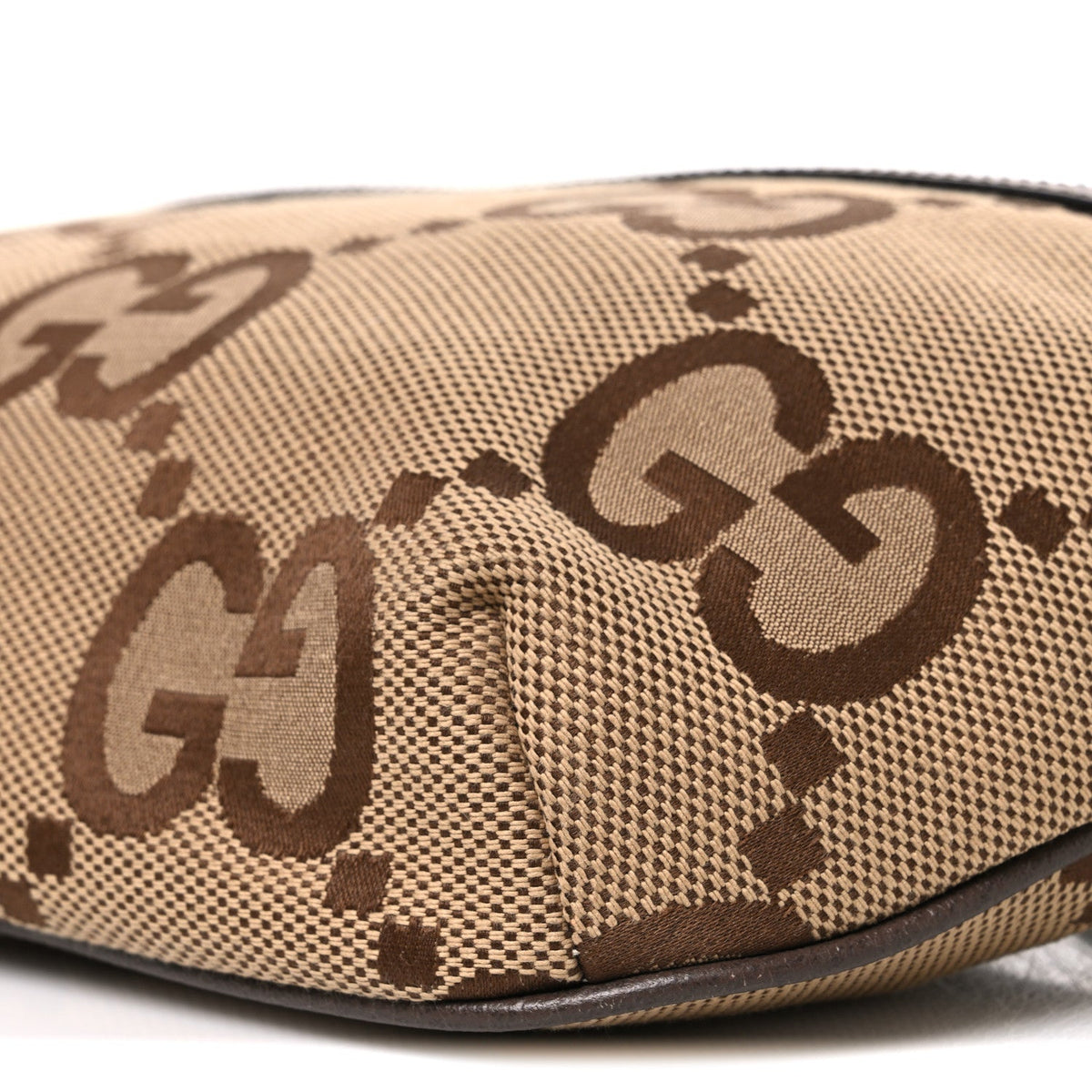 Monogram Jumbo GG Textured Dollar Calfskin Web Belt Bag Camel Ebony New Acero
