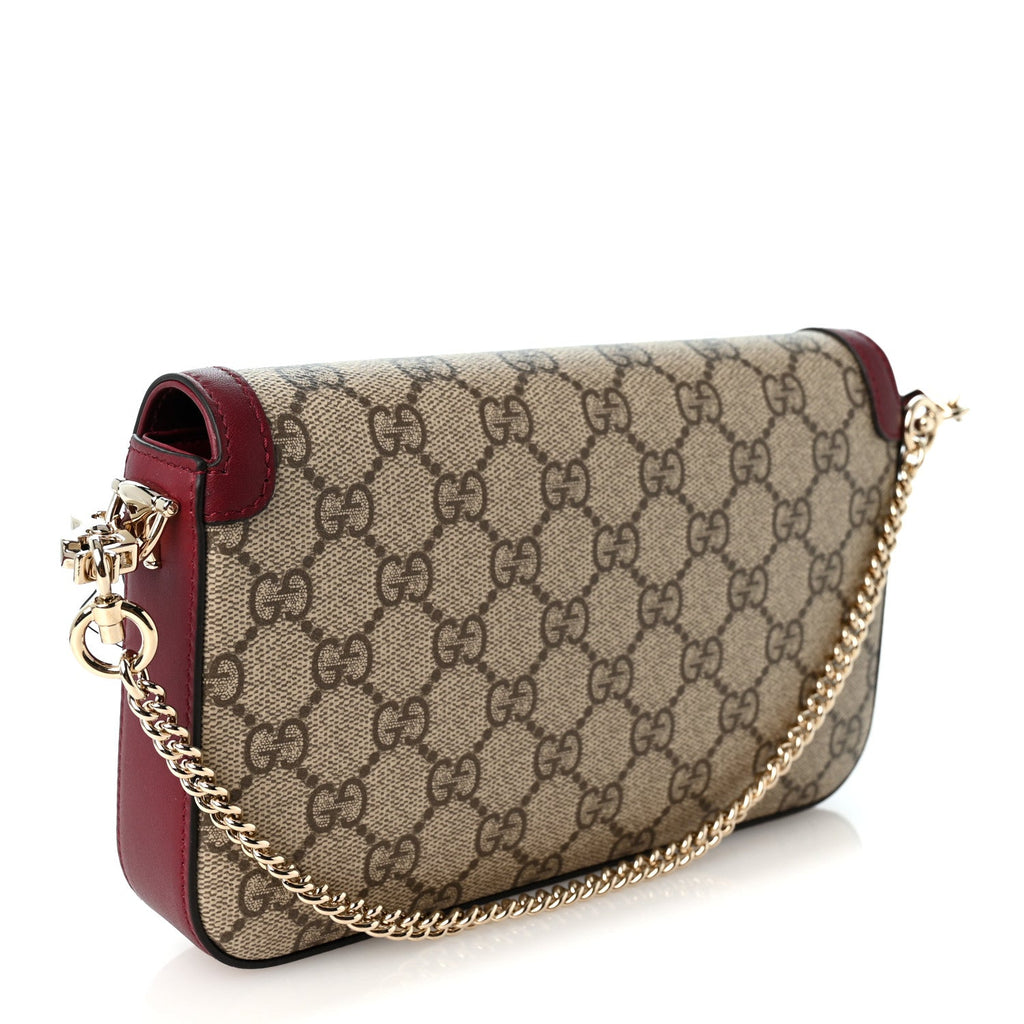 GG Supreme Monogram Azalea Calfskin Horsebit 1955 Mini Bag Beige Ebony Rosso Ancora