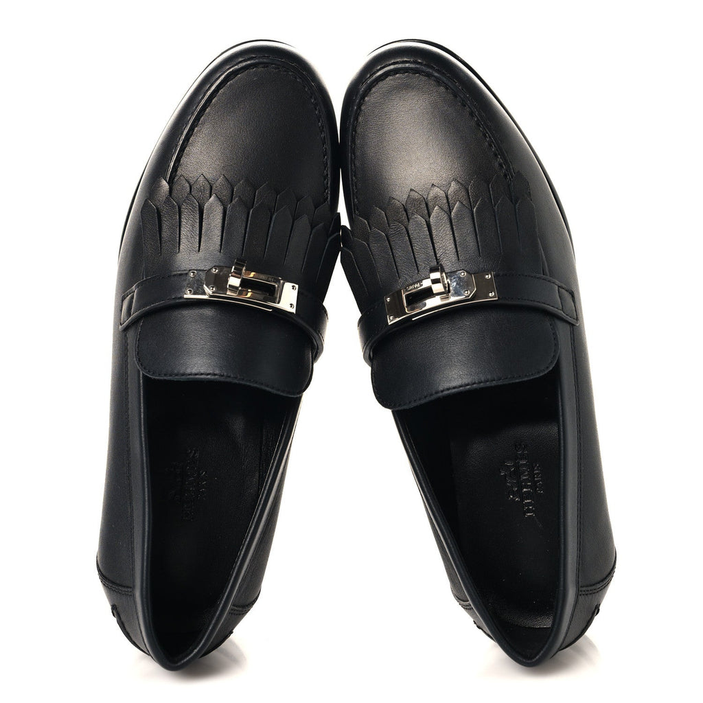 Fringed Calfskin Womens Destin Loafer 37 Black