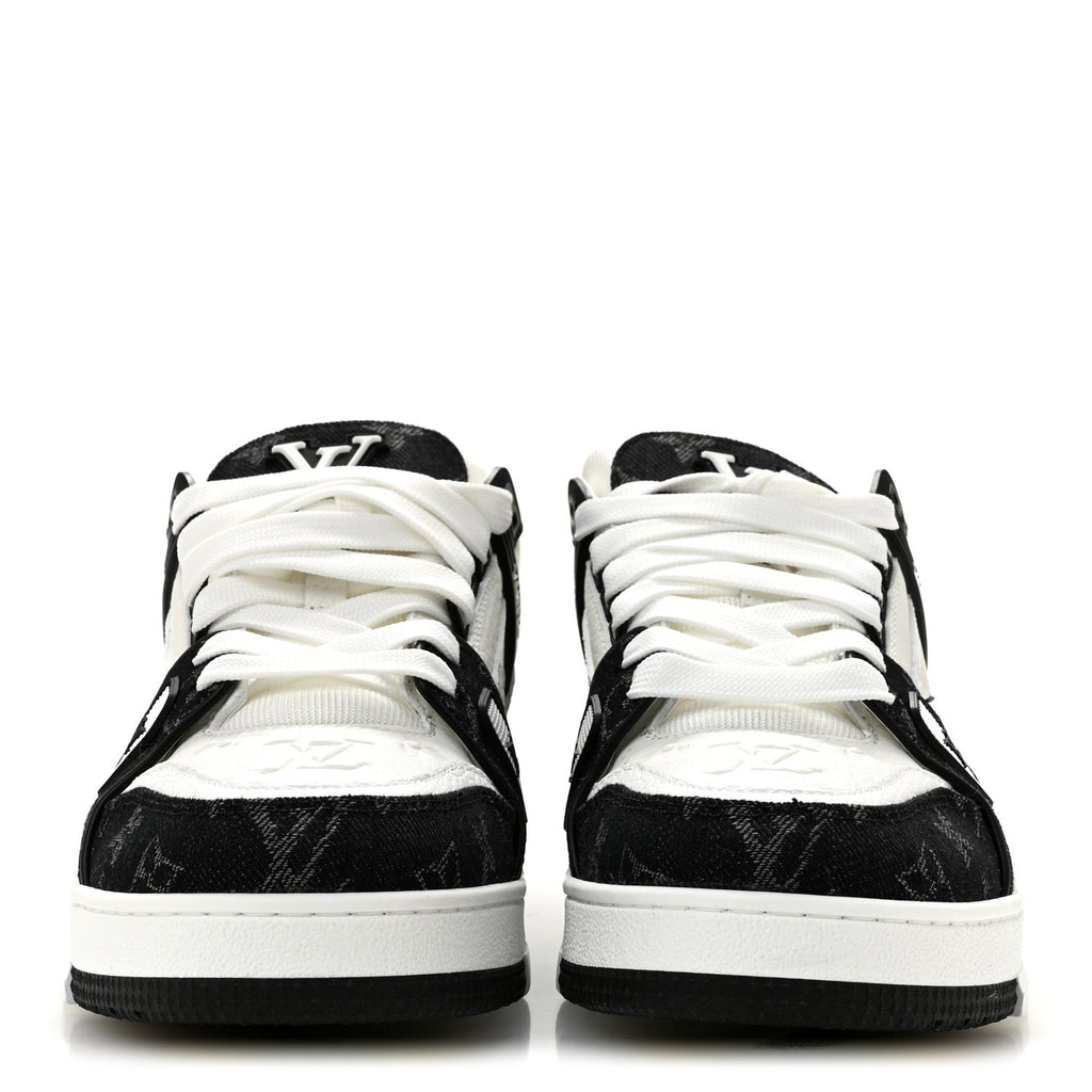 Calfskin Embossed Monogram Denim Womens LV Trainer Sneakers 41 Black 41 Black