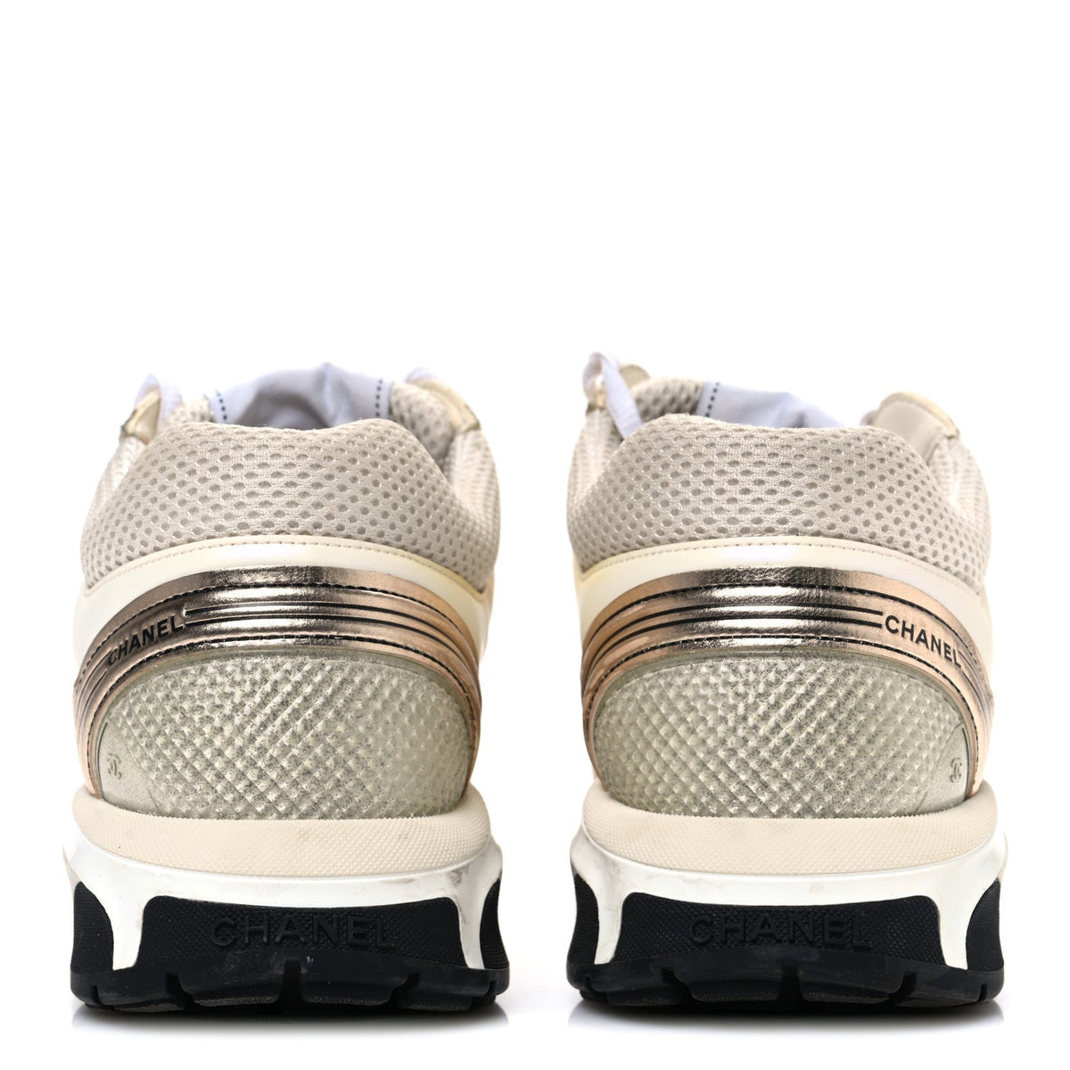 Fabric Laminated Calfskin Stretch CC Sneakers 41 Ivory White Silver