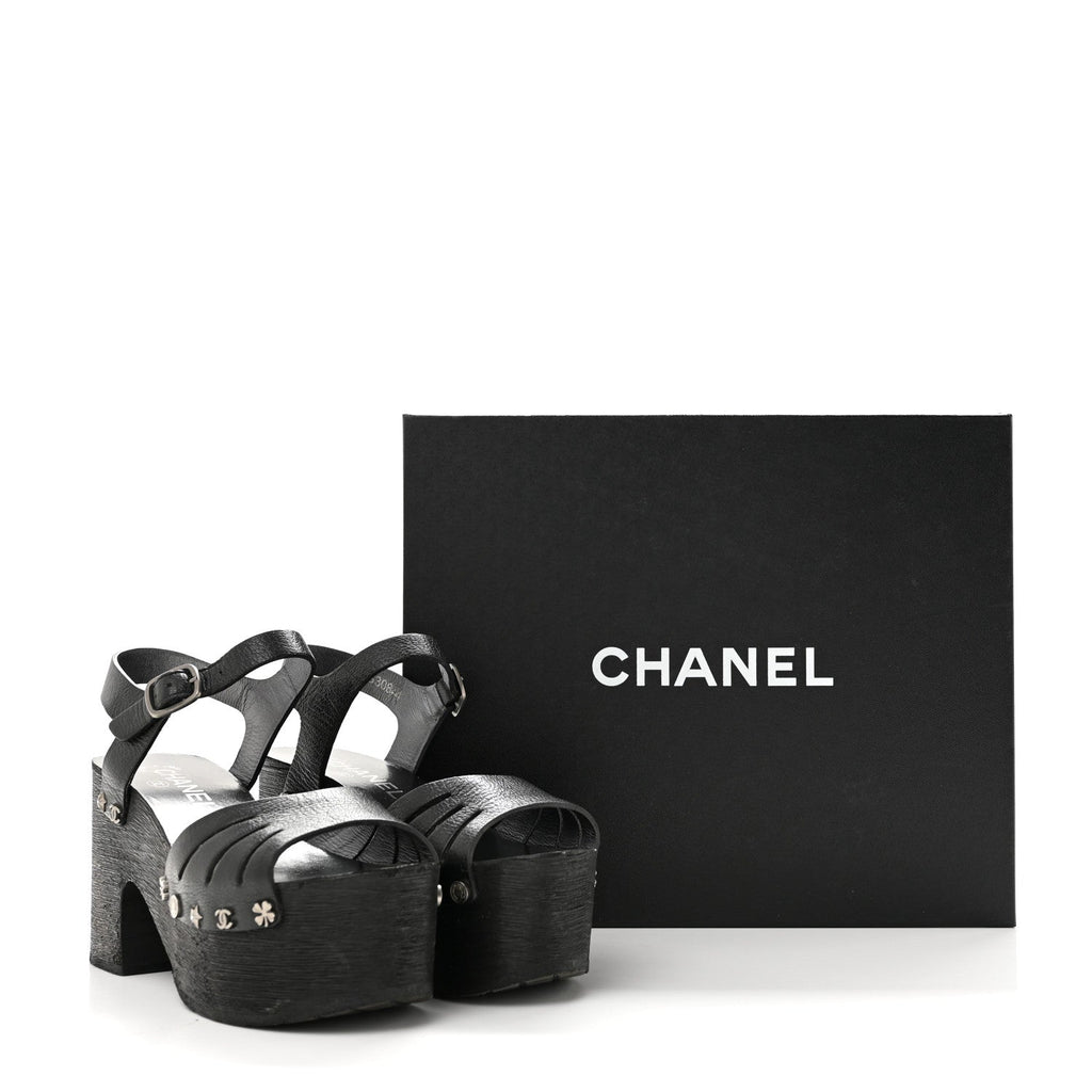 Goatskin Studded Platform Sandals 35 Black