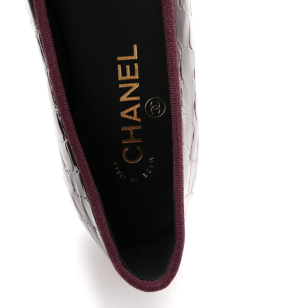 Patent Calfskin Crocodile Embossed Ballerina Flats 36.5 Dark Burgundy Black
