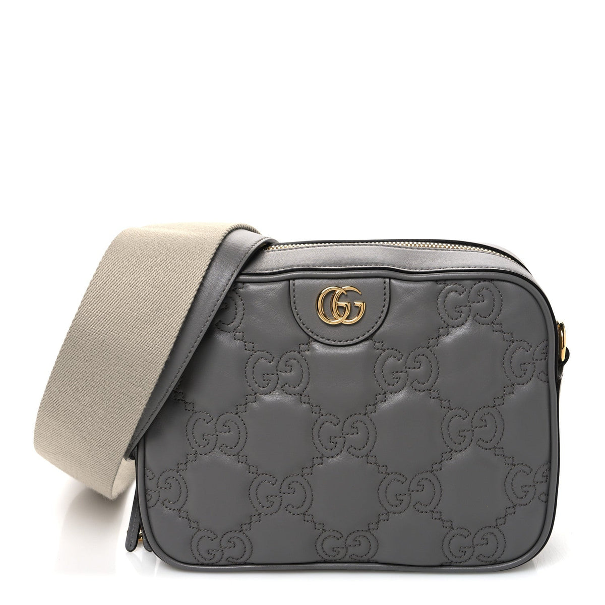 Calfskin GG Matelasse Shoulder Bag Dusty Grey Natural