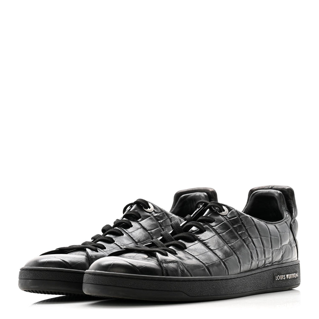 Calfskin Crocodile Embossed Frontrow Mens Sneakers 8 Black