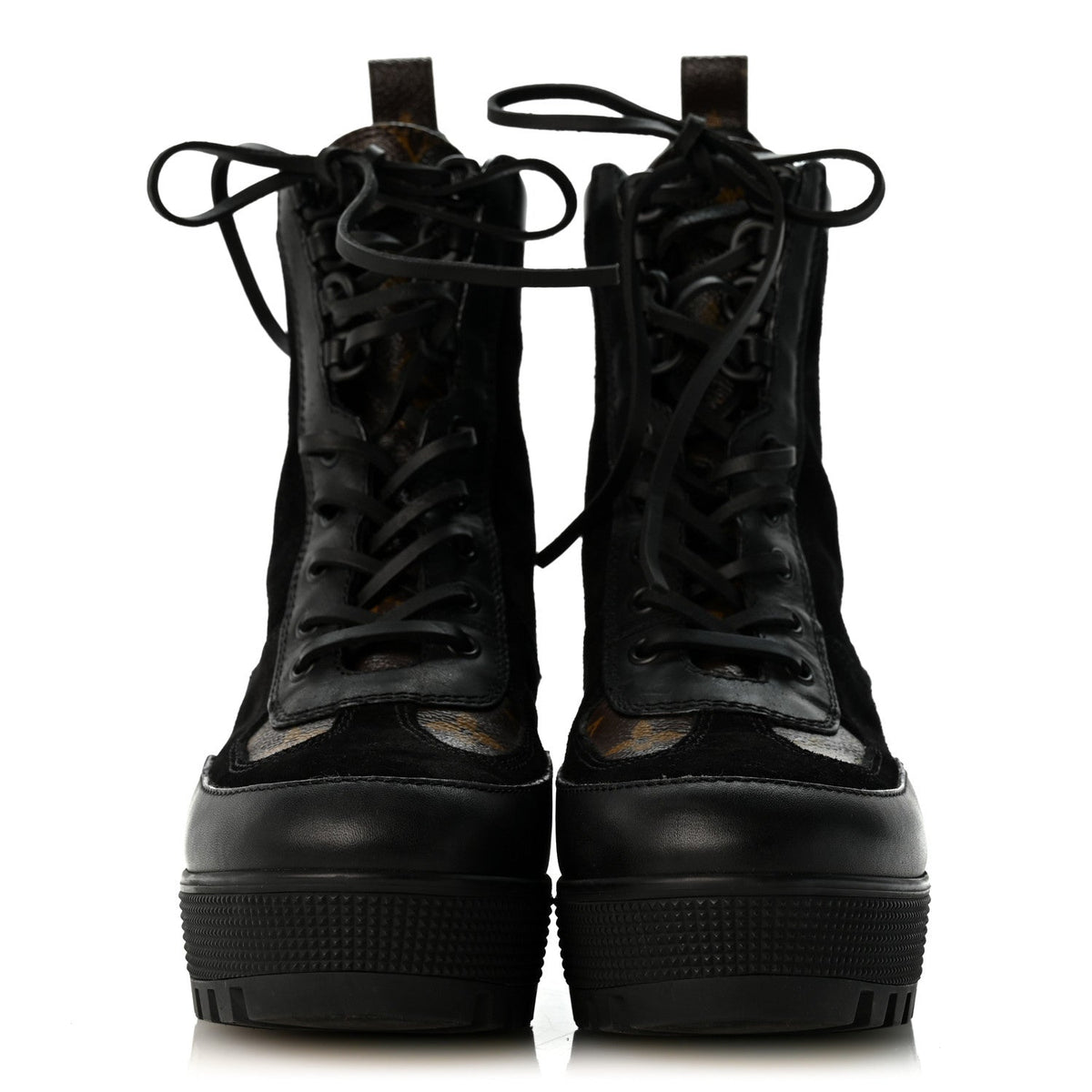 Suede Calfskin Monogram Laureate Platform Desert Boots 36.5 Black