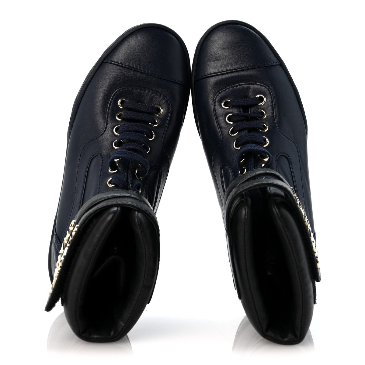 Lambskin Logo High Top Sneakers 36 Navy Black