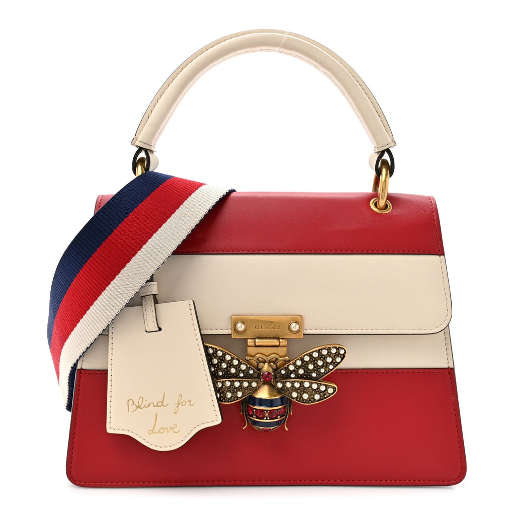 Calfskin Sylvie Web Small Queen Margaret Top Handle Bag Hibiscus Red Mystic White