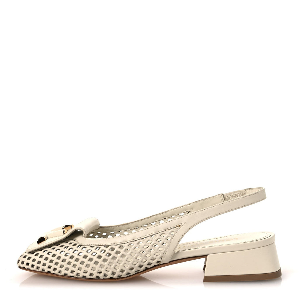 Calfskin Perforated Shake Slingback Pumps 35.5 Creme Beige