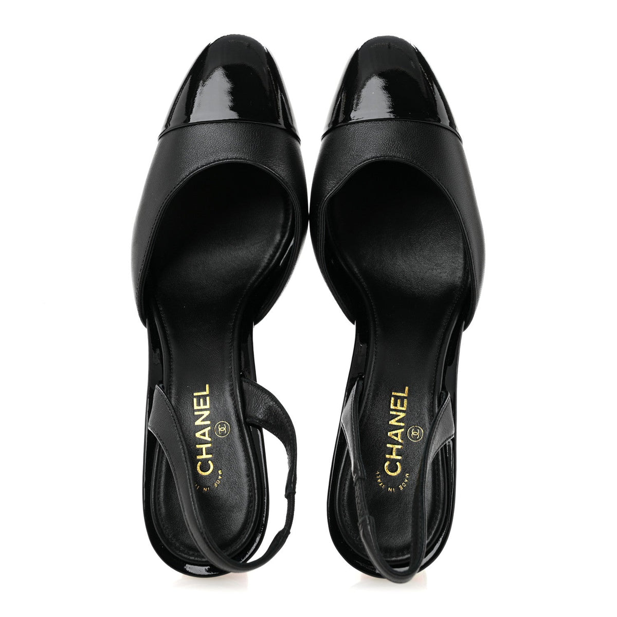 Lambskin Patent Cap Toe CC Apple Slingback Pumps 37 Black