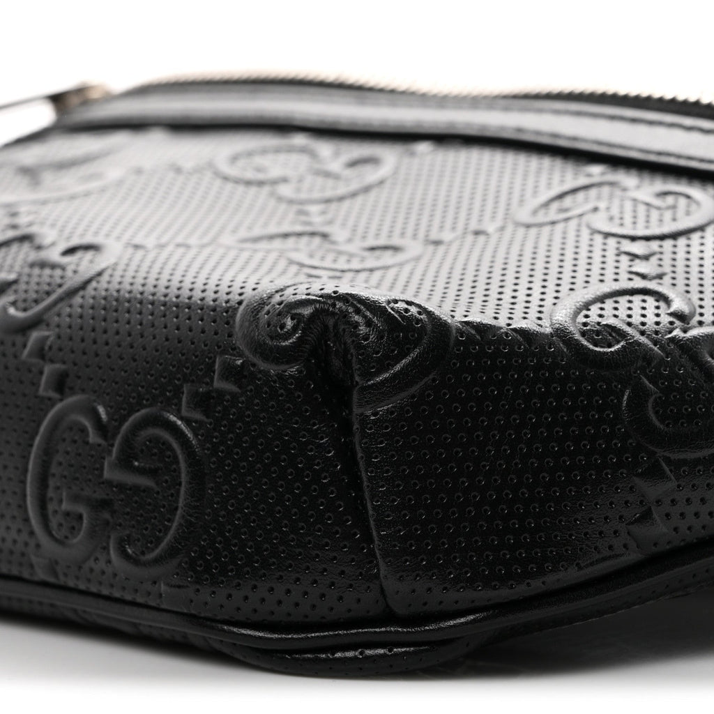 Calfskin GG Tennis Embossed Belt Bag Black
