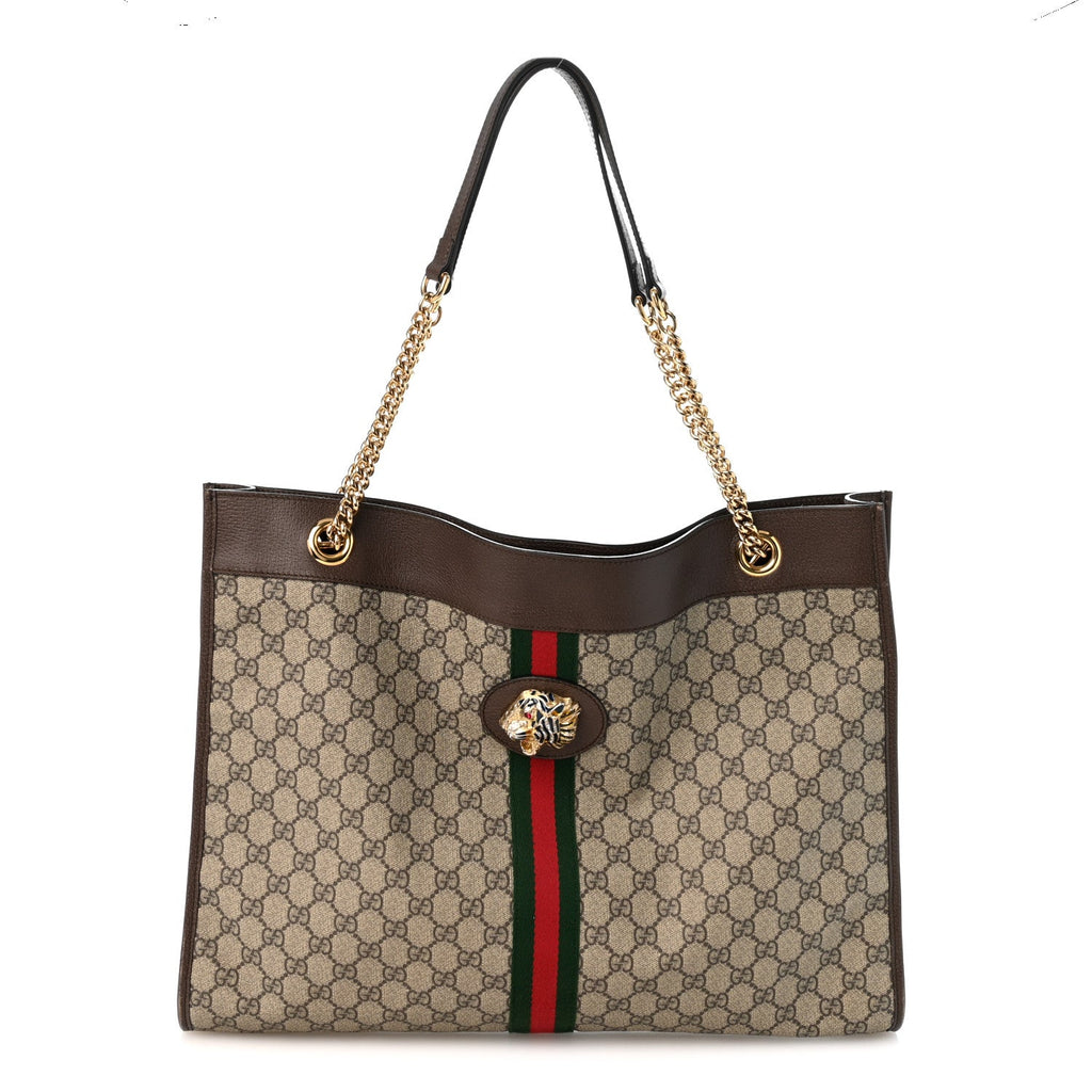 GG Supreme Monogram Large Rajah Chain Tote Beige New Acero